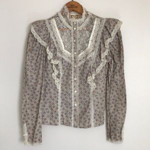 Vintage Gunne Sax floral lace button-up shirt XS